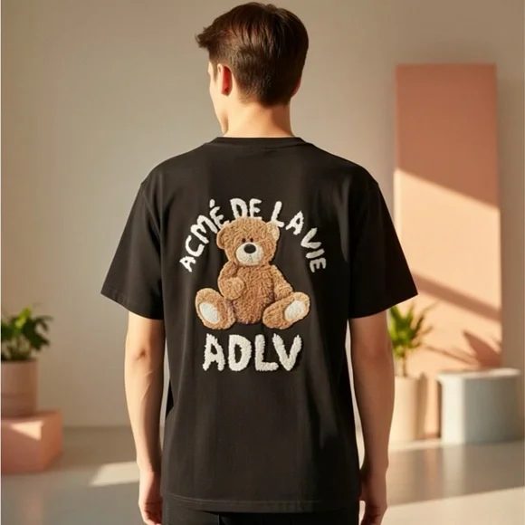 Black ACNE DE LA VIE ADLV Black Teddy Cotton Oversized Graphic Tee Mens1 Med/Lg - Picture 2 of 12